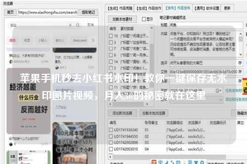 苹果手机秒去小红书水印！教你一键保存无水印图片视频，月入3w的秘密就在这里